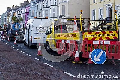 Road restrictions during repair work in Bangor County Down Editorial Stock Photo