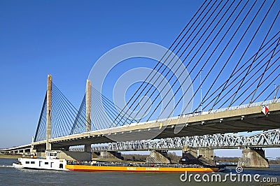 Road and river traffic, Zaltbommel, Netherlands Editorial Stock Photo