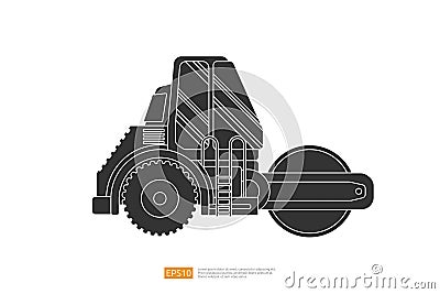 road roller Silhouette heavy equipment. isolated road grader asphalt compactor. Flat style steamroller Isolated on white clean Vector Illustration