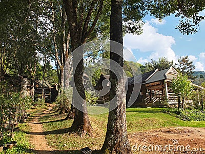 Road in a rural village in northern of Thailand. Stock Photo