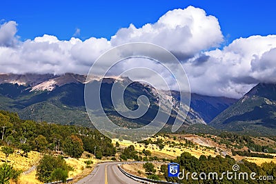 The road the Ruta 40 passes among fields Stock Photo