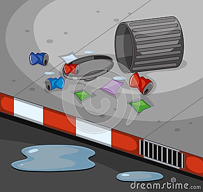 Road scene with dirty trash Vector Illustration