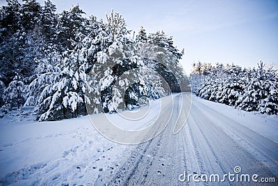 Road scene in winter Stock Photo