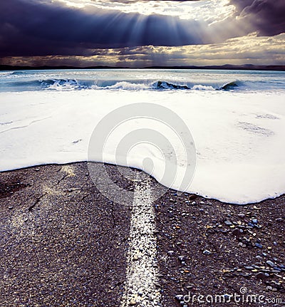 Road and sea.Sea storm concept Stock Photo