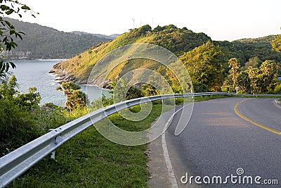 Road with sea views and mountains Stock Photo