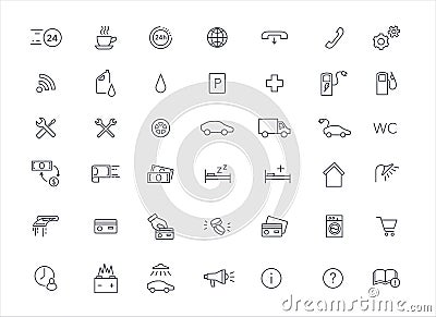 Road service thin icons vector set. Car repair startion Vector Illustration