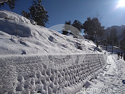 Road side view early in the morning in Shimla in winter season. Stock Photo