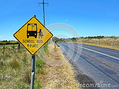 Road sign Australian school bus route Stock Photo