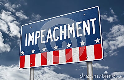 Road sign board with the word - IMPEACHMENT Stock Photo