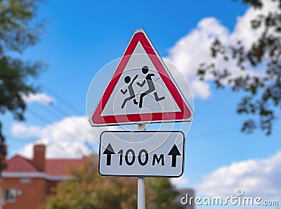 Road sign caution children Stock Photo