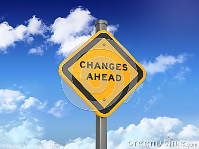 Road Sign with CHANGES AHEAD Words on Blue Sky Stock Photo