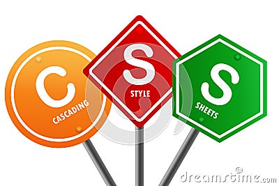 Road sign with CSS - Cascading Style Sheets word Stock Photo