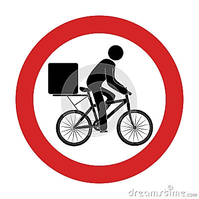 Road sign with delivery man in bike Vector Illustration