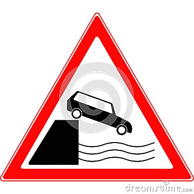 Road sign, exit to the embankment. Vector image. Vector Illustration