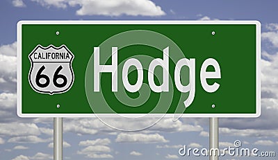 Road sign for Hodge California on Route 66 Stock Photo