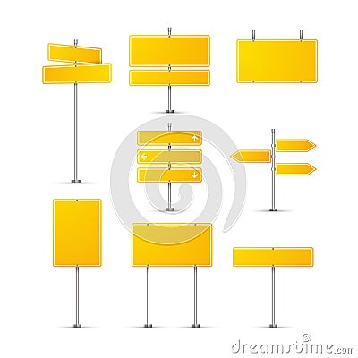 Road sign isolated on transparent. Highway traffic yellow signs. Transportation board frame Vector Illustration