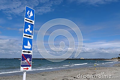 Road sign on Joalland beach Stock Photo