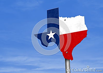 Road sign with the map of Texas Stock Photo