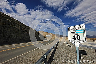Road sign in the middle of ruta route 40, Argentina Stock Photo
