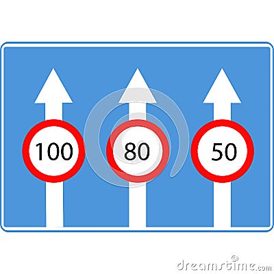 Road sign the number of lanes with traffic restrictions. Vector Illustration