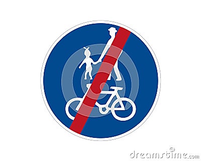 Road sign, pedestrian and bicyclist, vector illustration icon. Circular blue traffic sign. White image on the roadbed. white Vector Illustration