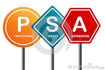 Road sign with PSA Professional Services Administration word Stock Photo