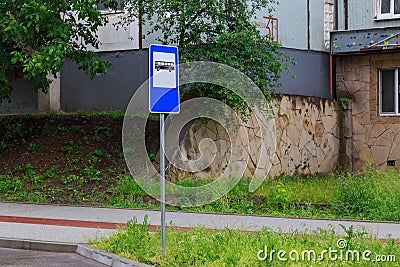 Road sign public transport stop. Background with copy space Stock Photo