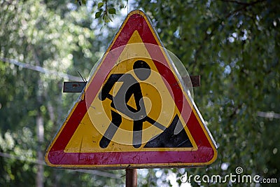 Road sign repair work Stock Photo