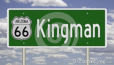 Road sign for Route 66 town of Kingman Arizona Stock Photo