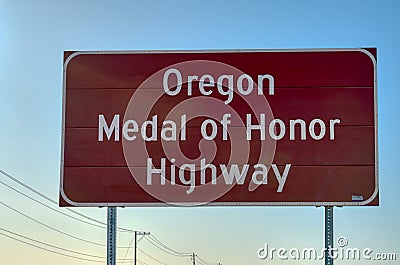 Road sign on a rural Oregon highway Stock Photo