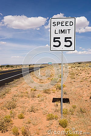 Road sign speed limit 55 Stock Photo