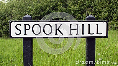 Road sign Spook Hill Stock Photo
