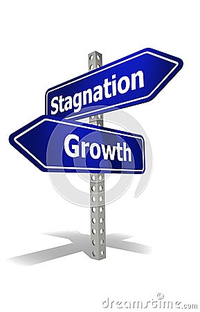 Road sign with stagnation and growth word Stock Photo