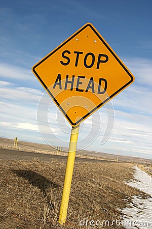 Road Sign Stop Ahead Stock Photo