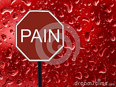 Road sign stop Pain and red blood drop on the glass Stock Photo