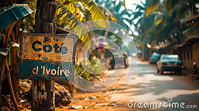 Road sign on the street in Cote d Ivoire Stock Photo