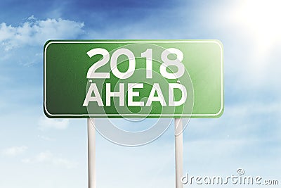 Road sign with a text of 2018 ahead Stock Photo