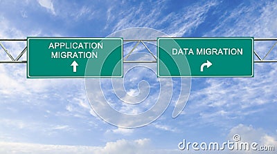 Road sign to software and data migration Stock Photo