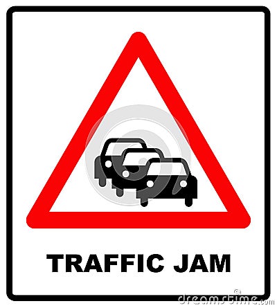 Road Sign Warning Traffic Congestion on White Background Vector Illustration