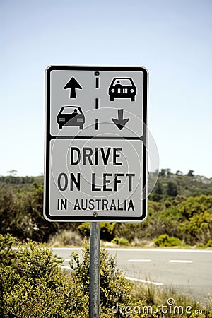 Road signage, drive left in Australia, Stock Photo