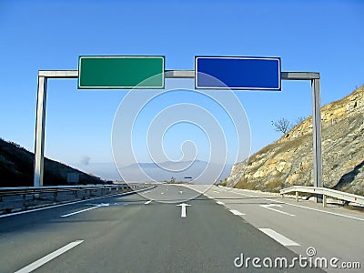 Road with signs Stock Photo
