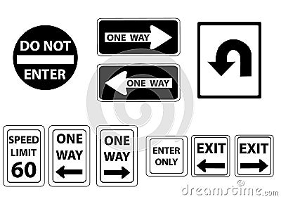 Road signs black and white Vector Illustration