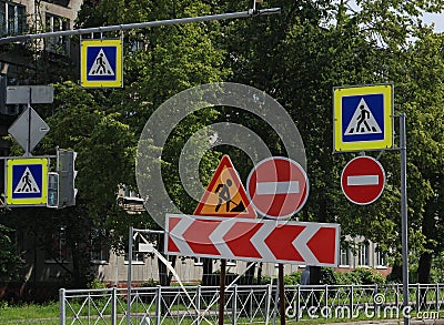 Road signs, detour Stock Photo