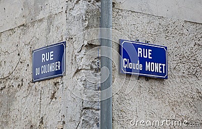 Road signs in Giverny, once home to the famous impressionist painter Claude Monet Stock Photo