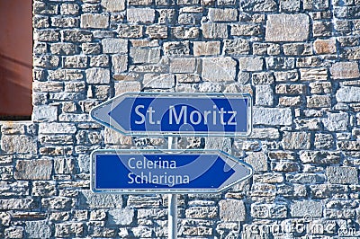 Road signs indicating Saint Moritz and Celerina Stock Photo