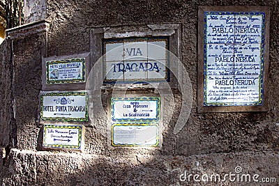 Road signs on island of Capri Editorial Stock Photo