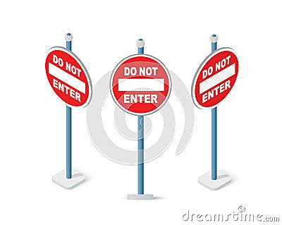 Road signs isometric set street object Vector Illustration