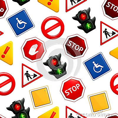 Road signs, seamless pattern Vector Illustration