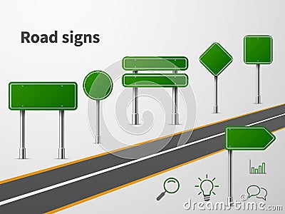 Road sings. Banner traffic street route, blank direction highway city signpost location Vector Illustration