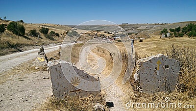 Road in spanish countrysie, on the Way of St James. Stock Photo